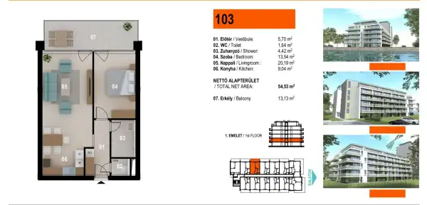 Eladó új építésű téglalakás, Siófok 2 szoba 54 m² 88.61 M Ft
